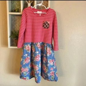 Matilda Jane 435 Friends Forever Dress Pink Stripe Blue Floral Girls Large